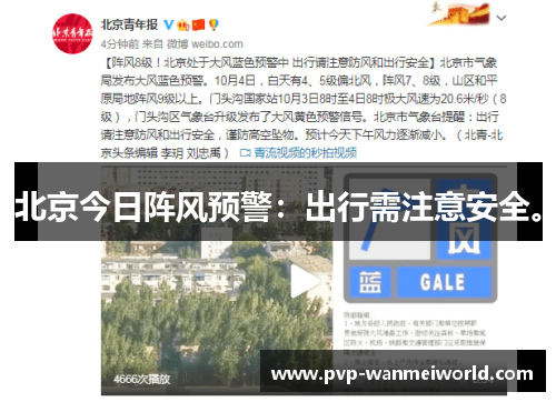 北京今日阵风预警：出行需注意安全。